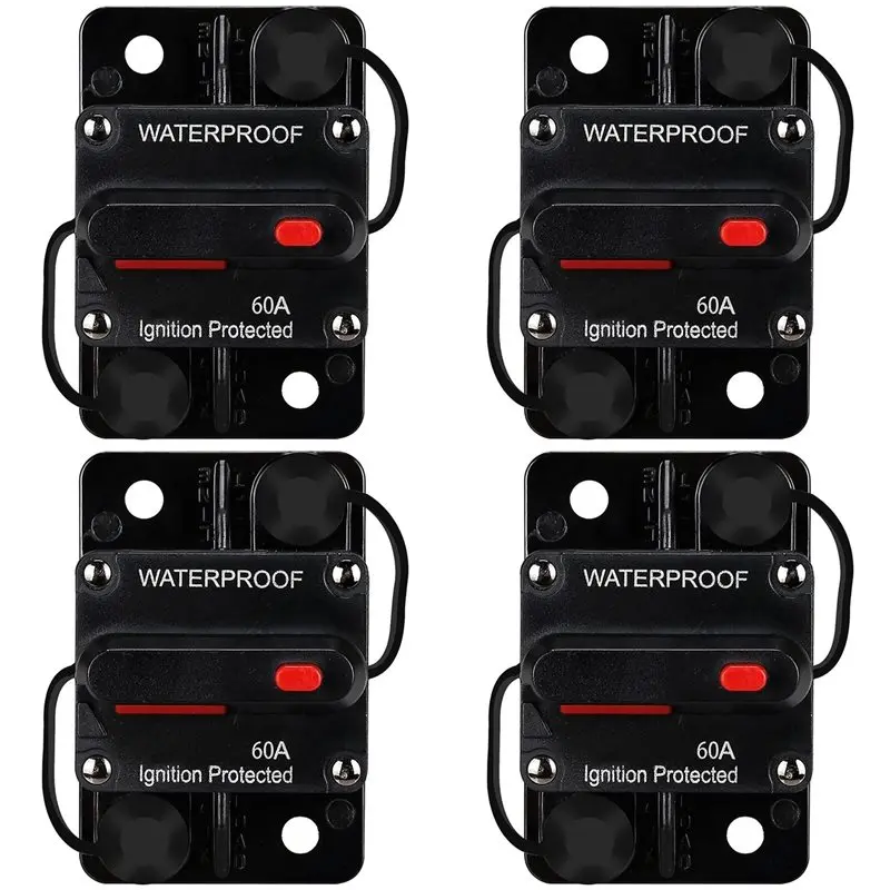 

FAST-4X Waterproof Circuit Breaker,With Manual Reset,12V-48V DC,60A,For Car Marine Trolling Motors Boat Power Protect