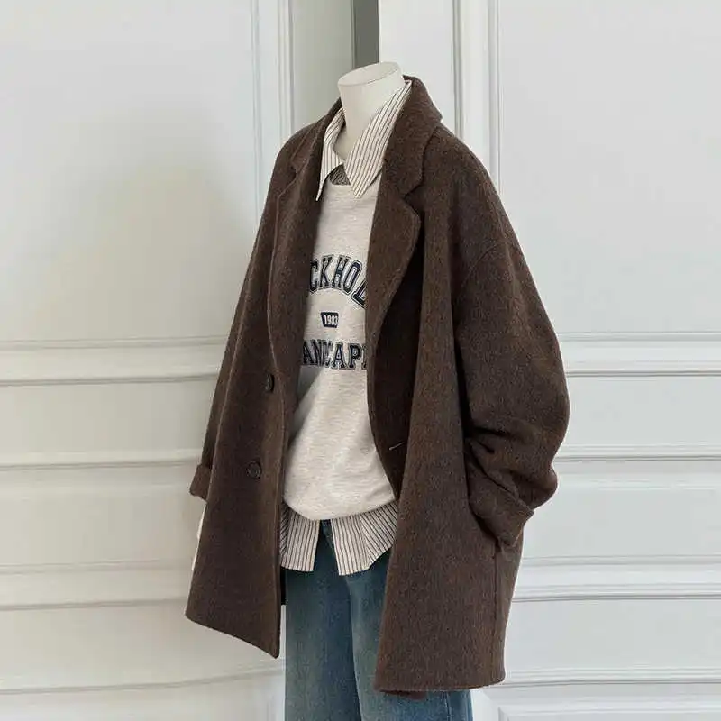 Grey Double-Sided Woolen Coat Women'S 2025 Autumn And Winter New Style Hepburn Style High-End Suit Jacket - Image 5