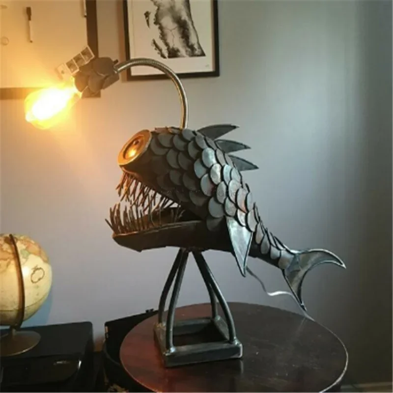 Retro Table Lamp Angler Fish Night Light Flexible Lamp Head Artistic Table Lamps for Home Bar Cafe Home Art Decorative Ornaments