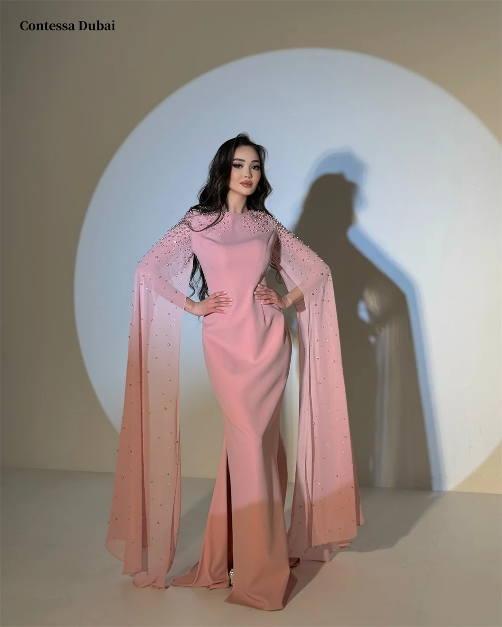 

Платье для выпускного вечера Contessa Dubai по индивидуальному заказу, розовое платье русалки с высоким воротом и бисером, Vestidos de noche, длиной до пола, торжественный вечер 2025