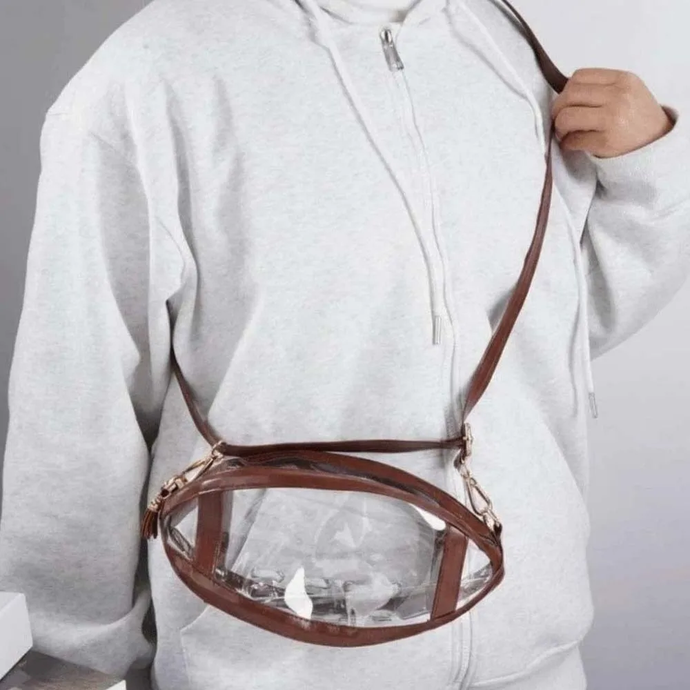 

Large Capacity Transparent Rugby Bag with Removable Straps PU Leather Rugby Beach Handbag Portable Waterproof
