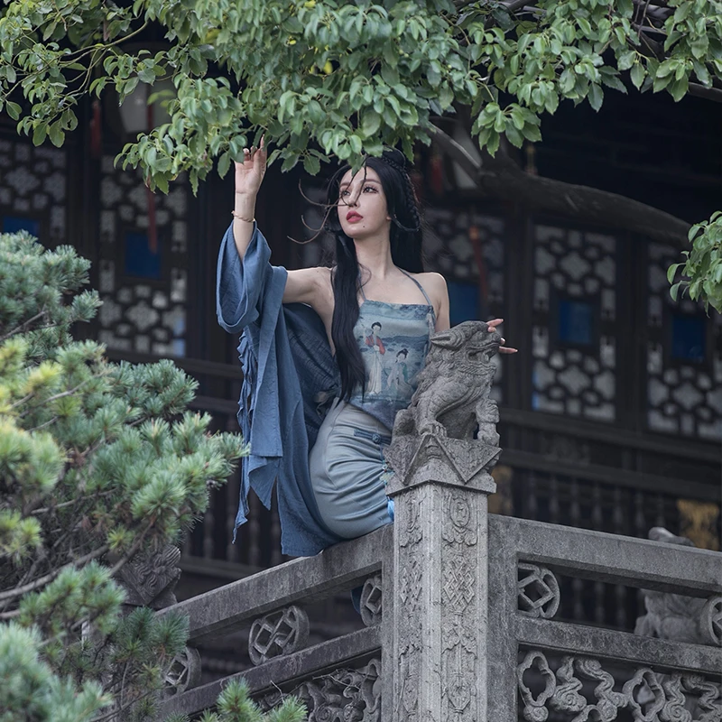 

l Cotton Linen Blue Vintage Handmade Rose New Chinese Daily Ancient Costume Fairy Large Coat Commute Sle Long Sve ...