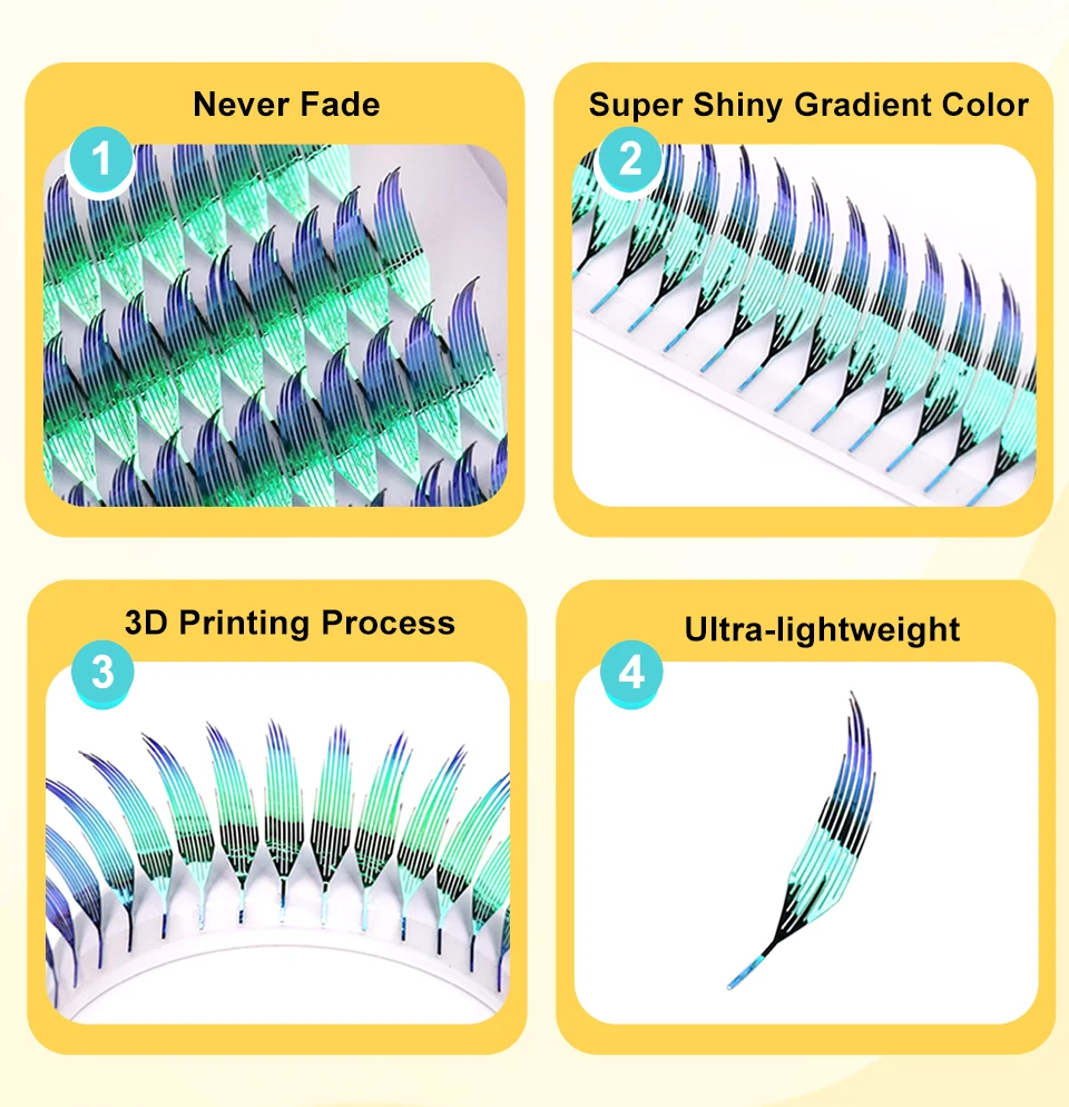 AGUUD NEW Aurora Anime Comic Spire Eyelashes Feather Shaped Lashes Premade Fans Eyelashes Extension Colorful Christmas Eyelashes