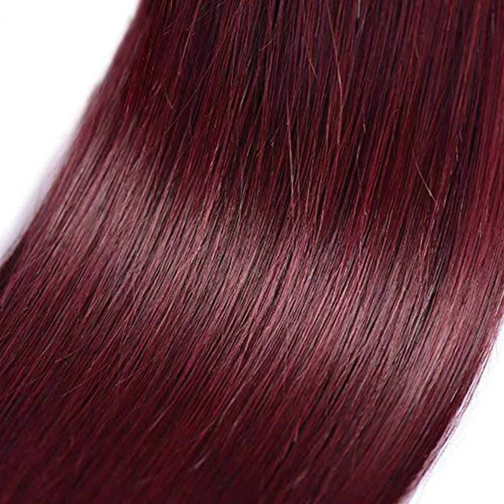 Bundel rambut manusia ekstensi lurus 16-30 inci untuk wanita 100% warna rambut manusia # 99j bundel ekstensi rambut Brasil anggur merah