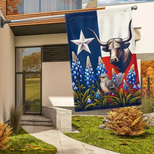 Texas Lone Star State Mockingbird and Bluebonnet Garden Flag, Double-Sided ZZU WWL IIC