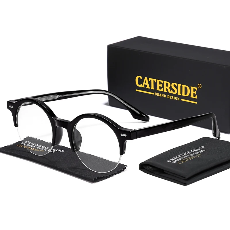 CATERSIDE Vintage Runde Herrenbrille Markendesign Halbrahmen Business-Brillen Damen Anti-Blaulicht Lesebrille – Detail 8