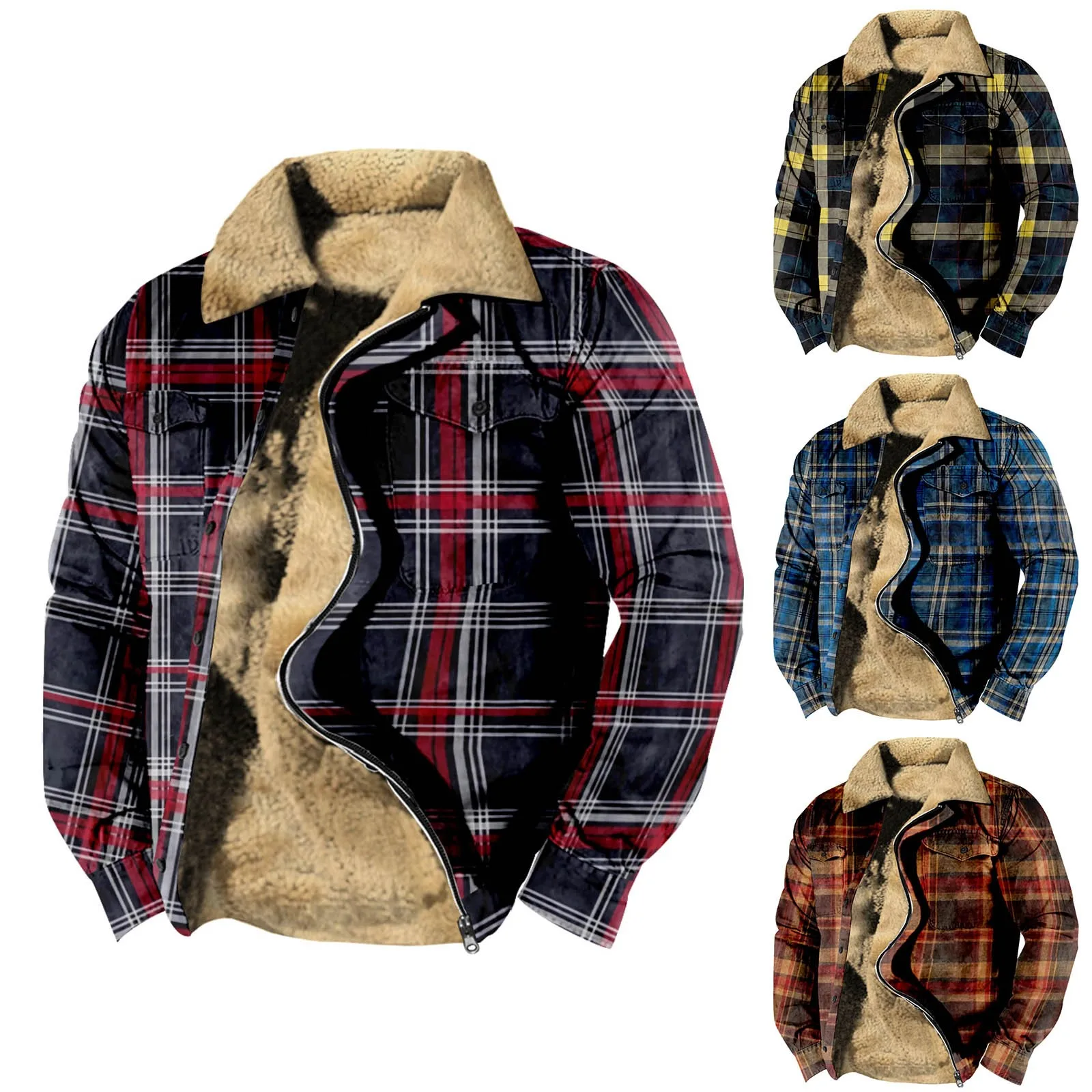 

Winter Coat Mens with Hood Lightweight Jacket for Men Men'S Warm Lined Wool Plaid Shirt Jacket Winter Heavyweight Thick