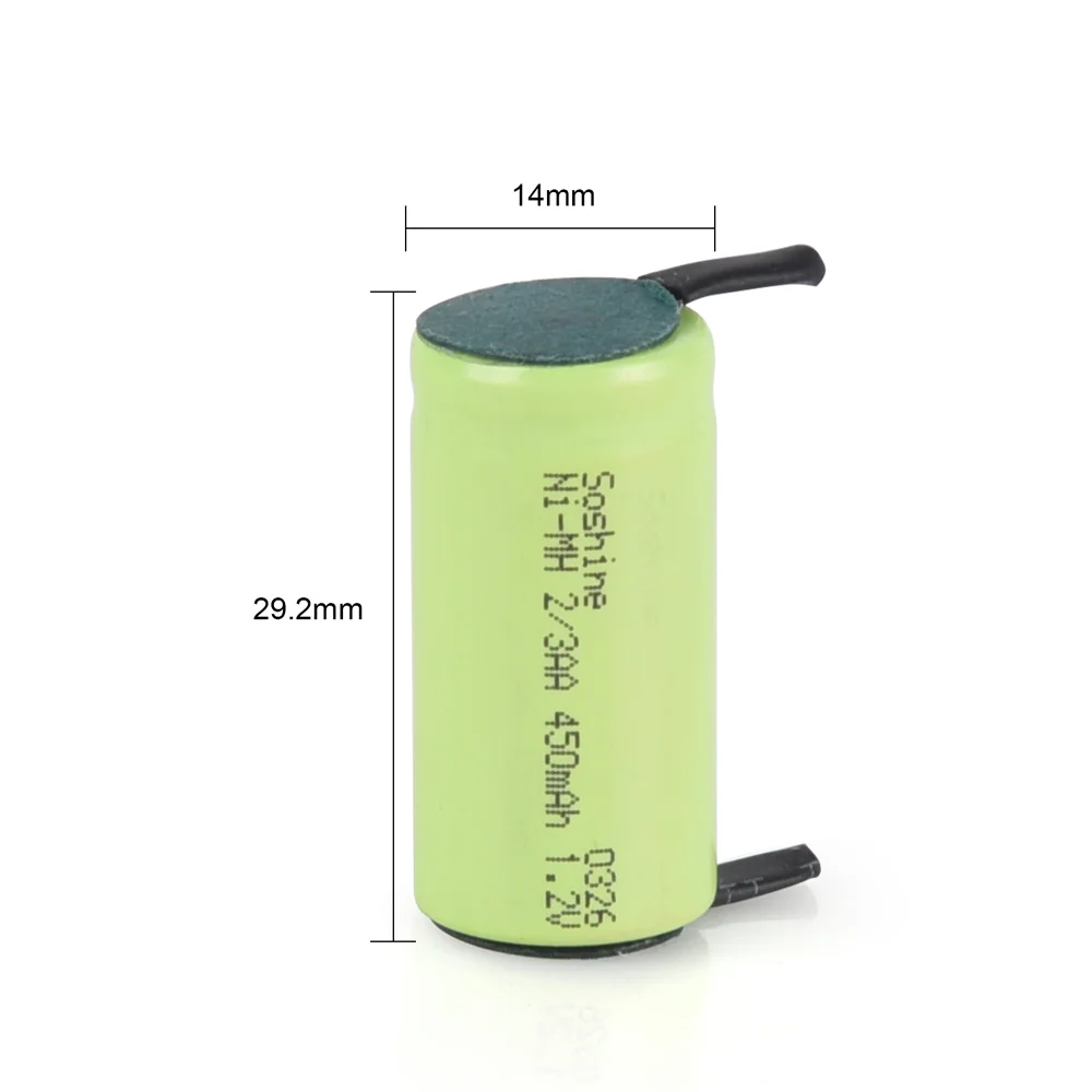 1.2V NIMH Rechargeable Battery Pack 2/3 AA 450mAh Battery with Nickel Tape for Electric Shaver Razor Cordless Phone Inside Cell
