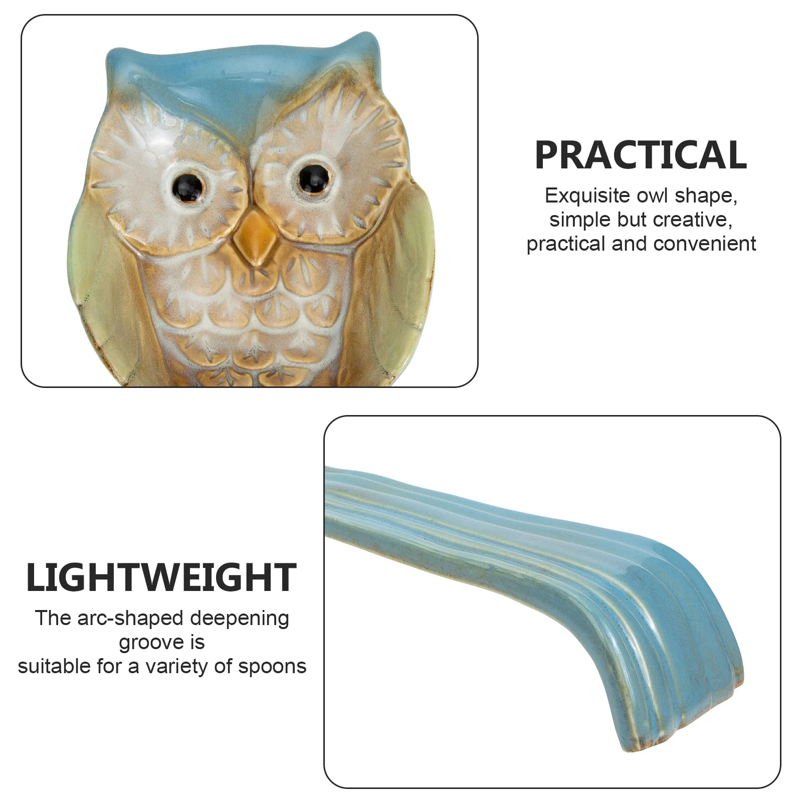 

Owl Design Ceramic Spoon Rest Heavy Duty Spoon Rack for Kitchen Or Restaurant Use Stain Resistant Table Safe Holder