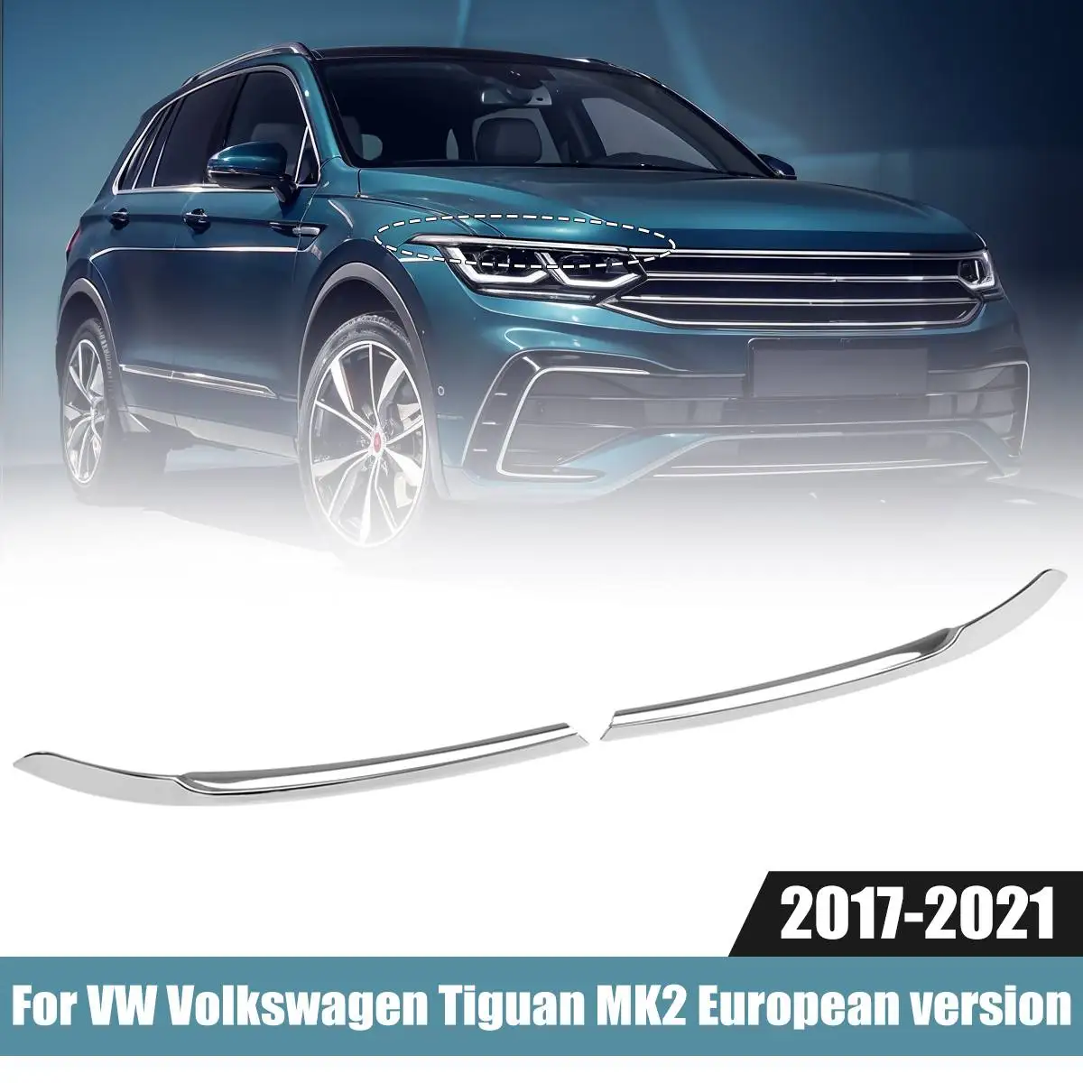 2X For VW Tiguan MK2 European version 2017 2018 2019 2000 2021 Front Headlight Eyebrow Trim Moulding Cover