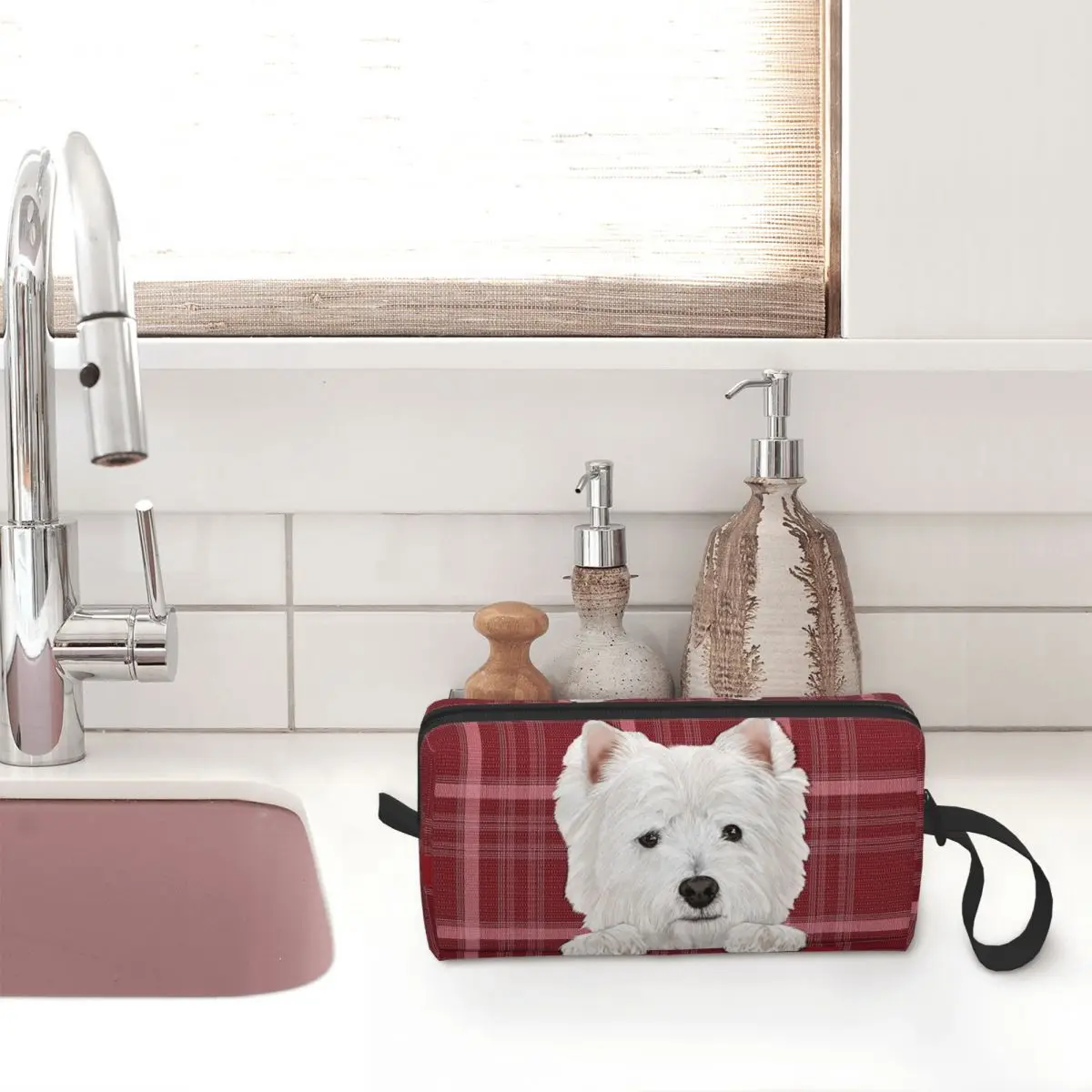 Westie West Highland Terrier большая сумка для макияжа с милым щенком, водонепроницаемая сумка, дорожные косметички, Портативная сумка для туалетных принадлежностей