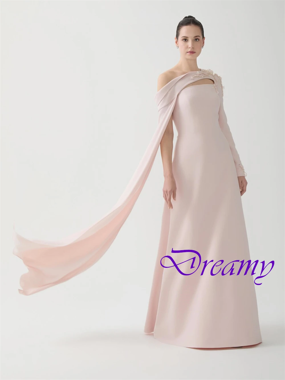 Robe de soirée gracieuse personnalisée, col bateau, Jersey délicat, manches longues, robes de célébrité, robe de soirée avec traîne de balayage