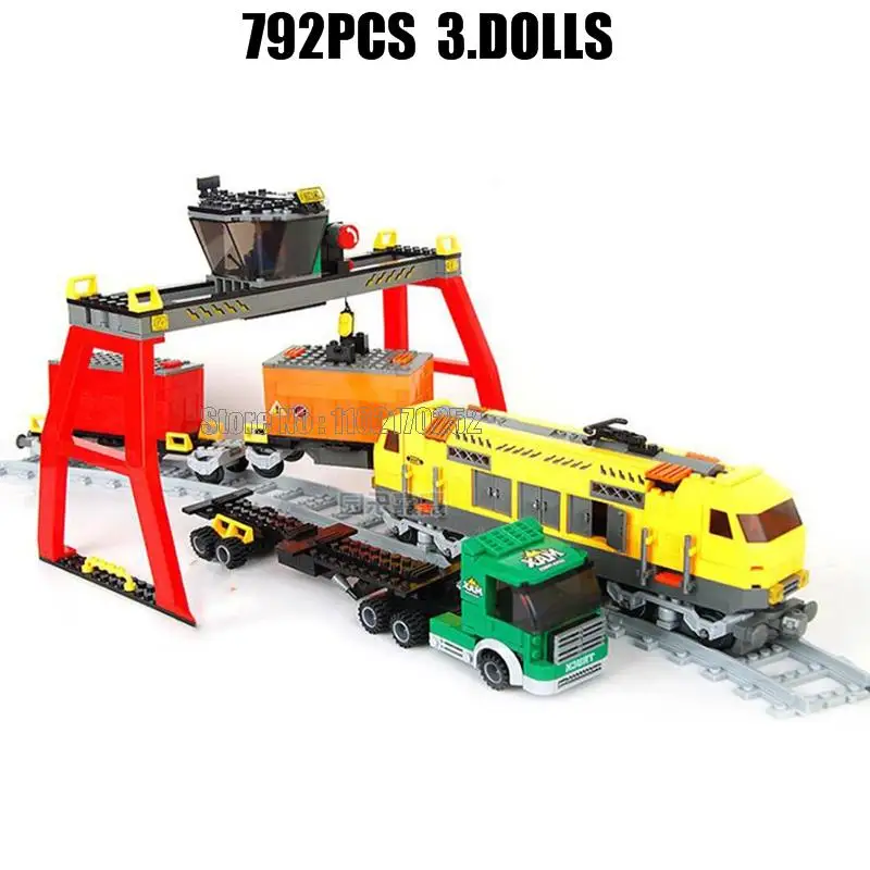 792 قطعة محطة القطار الحضري شاحنة السكك الحديدية 3 دمى بناء الالعاب العملاقة #5