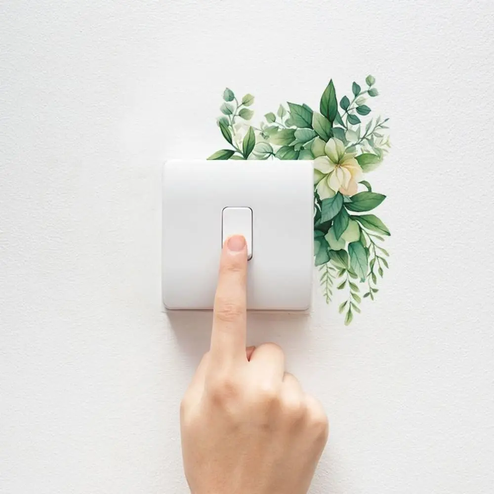 

Elegant DIY Flower Leaf Switch Sticker Removable Waterproof Green Plant Switch Sticker Self-adhesive Leaf Decal Living Room