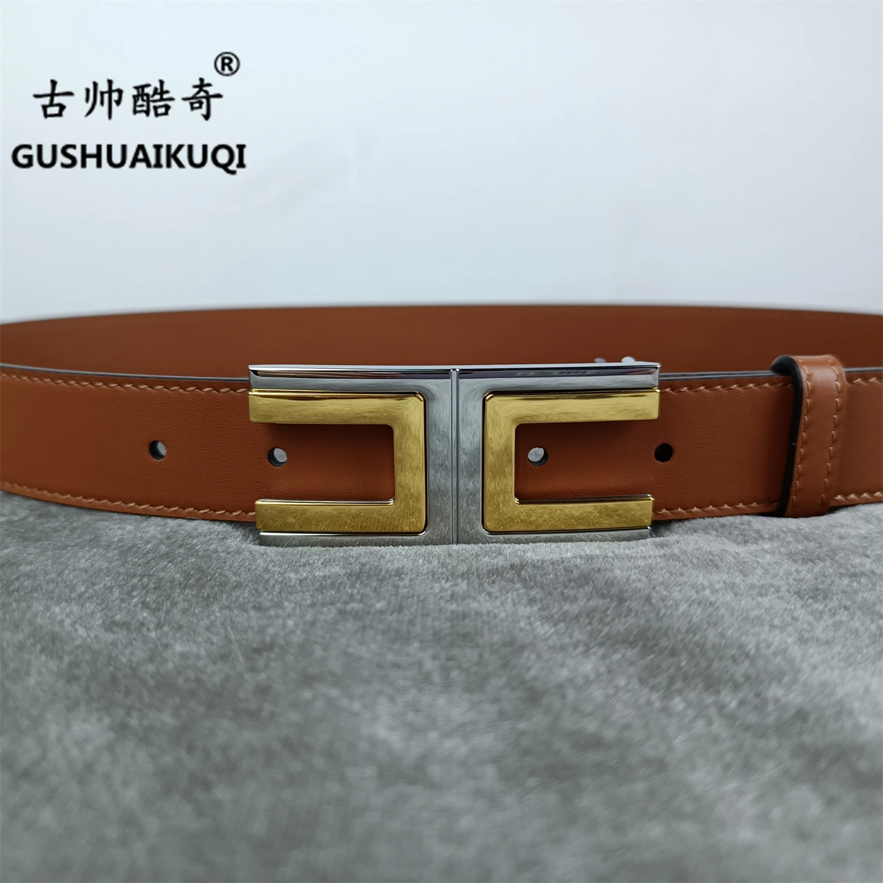 2022 men\'s and women\'s wide buckle3.0cm Gu Shuai new design men\'s and women\'s belt high-quality cowhide leather double-sided fr