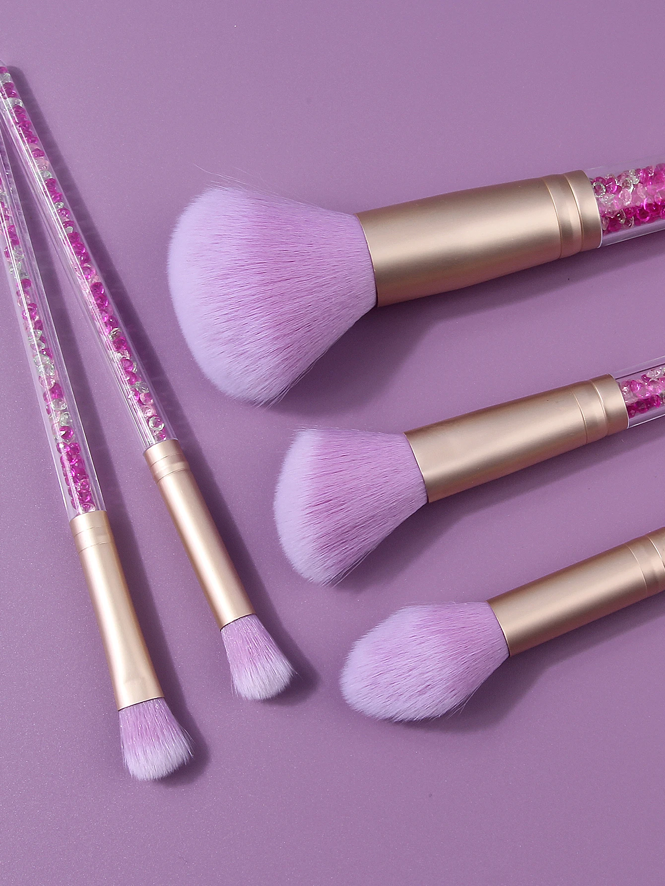 9PCS Purple Pink Glitter Makeup Brush Set w/ Sponges & Puffs - Soft Bristle Full Tools for Face Eyeshadow Blush