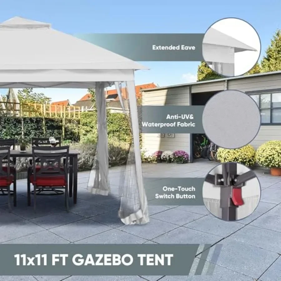 11x11 FT Gazebo Tent, Outdoor Tents for Parties with Mosquito Netting, Folding Heavy Duty Height Adjustable Canopy Tent for Pat