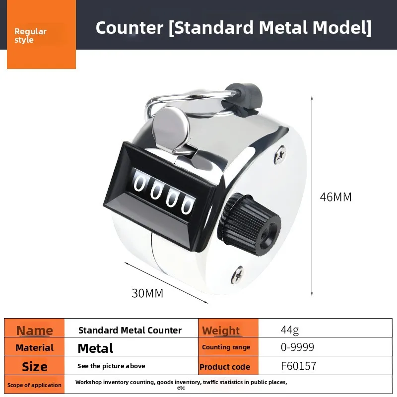 Silver Stainless‑Steel Hand‑Press Tally Counter, Metal Manual Clicker People‑Flow Visitor Passenger Counting