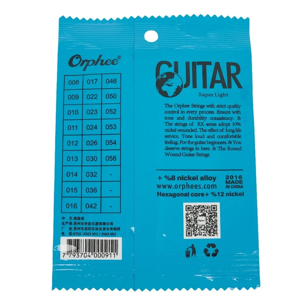 Orphee-Cordas Únicas para Guitarra Elétrica, Cordas de Aço de Alto Carbono, Peças de Guitarra, 1 ° E-String, 10Pcs. 009