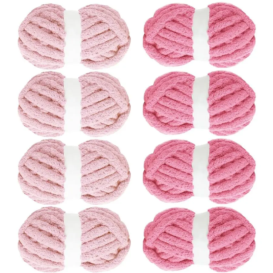 

Assorted Chunky Yarn for Crocheting 8 Pack Fluffy Jumbo Chenille, Soft Plush Bulky Yarn for Hand or Arm Knitting 4 Pink amp 4 Ro