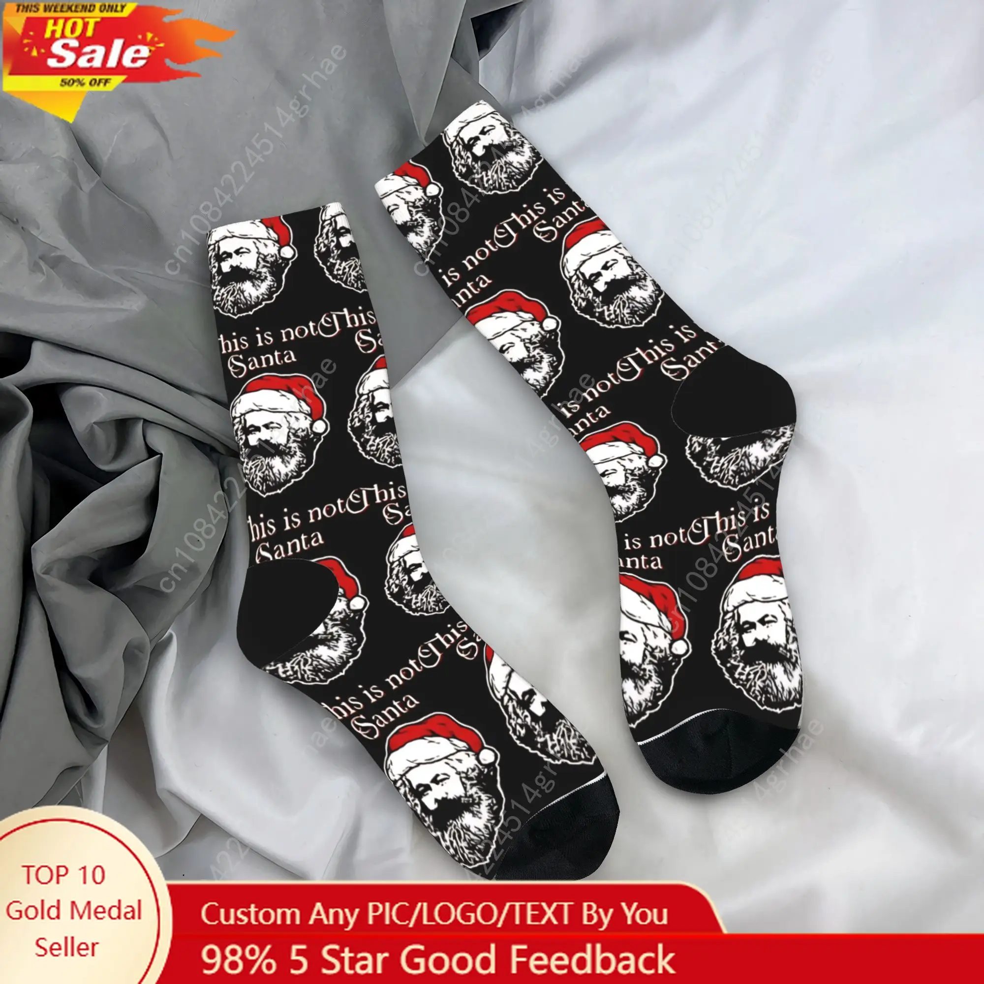 

Мужские носки унисекс Karl Marx This Is Not Santa Marxist Рождественские чулки Нескользящие удобные носки Осенние забавные велосипедные носки