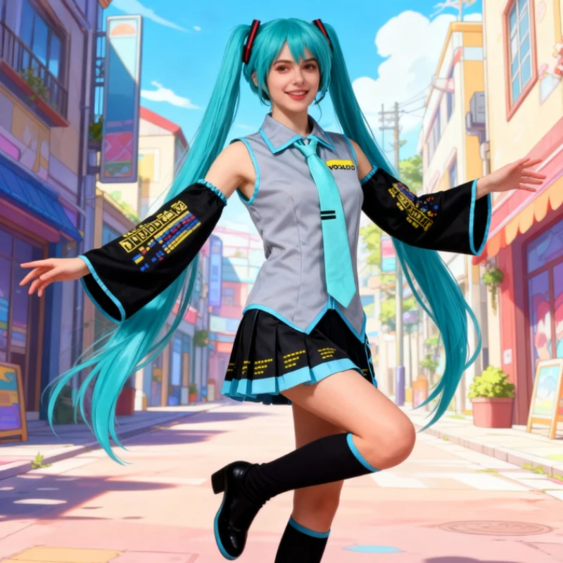 

MIKU Cosplay Costume Grey Fabric JK Uniform MIKU Anime Clothes Cosplay Clothes JK Skirt Suit Wig Full Set Halloween for Women