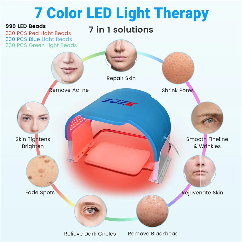 Nieuwe Led Licht Masker Therapie Gezicht Led Licht Maskers Huidverzorging Led Masker 7 Kleuren 990 Led Chips Voor Anti-Acne Huidverjonging