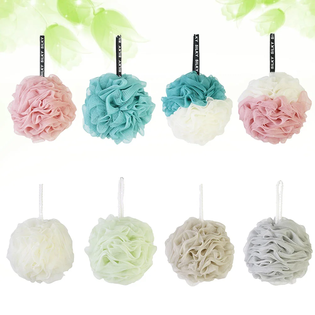 

8pcs Simple Bath Ball Mesh Sponge Mesh Pouf Shower Ball for Adult Children (Random Color)