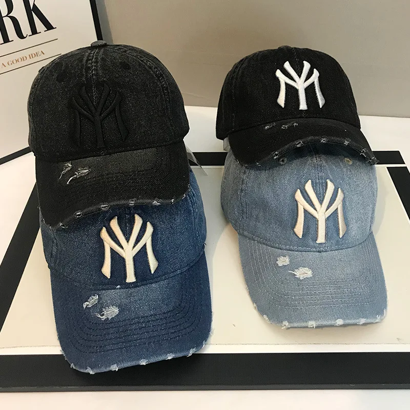 Vintage erkekler Denim beyzbol şapkası 3D nakış delik kot şapka kadın moda sıkıntılı ayarlanabilir Snapback kapaklar baba şapka