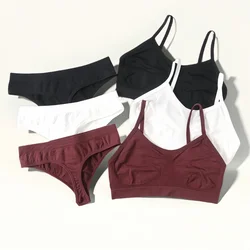 Women Bra Set Seamless Underwear Low Waist Thong Ribbed Fitness Top Set Female Crop Top Sexy Lingerie Set Fashion Bralette