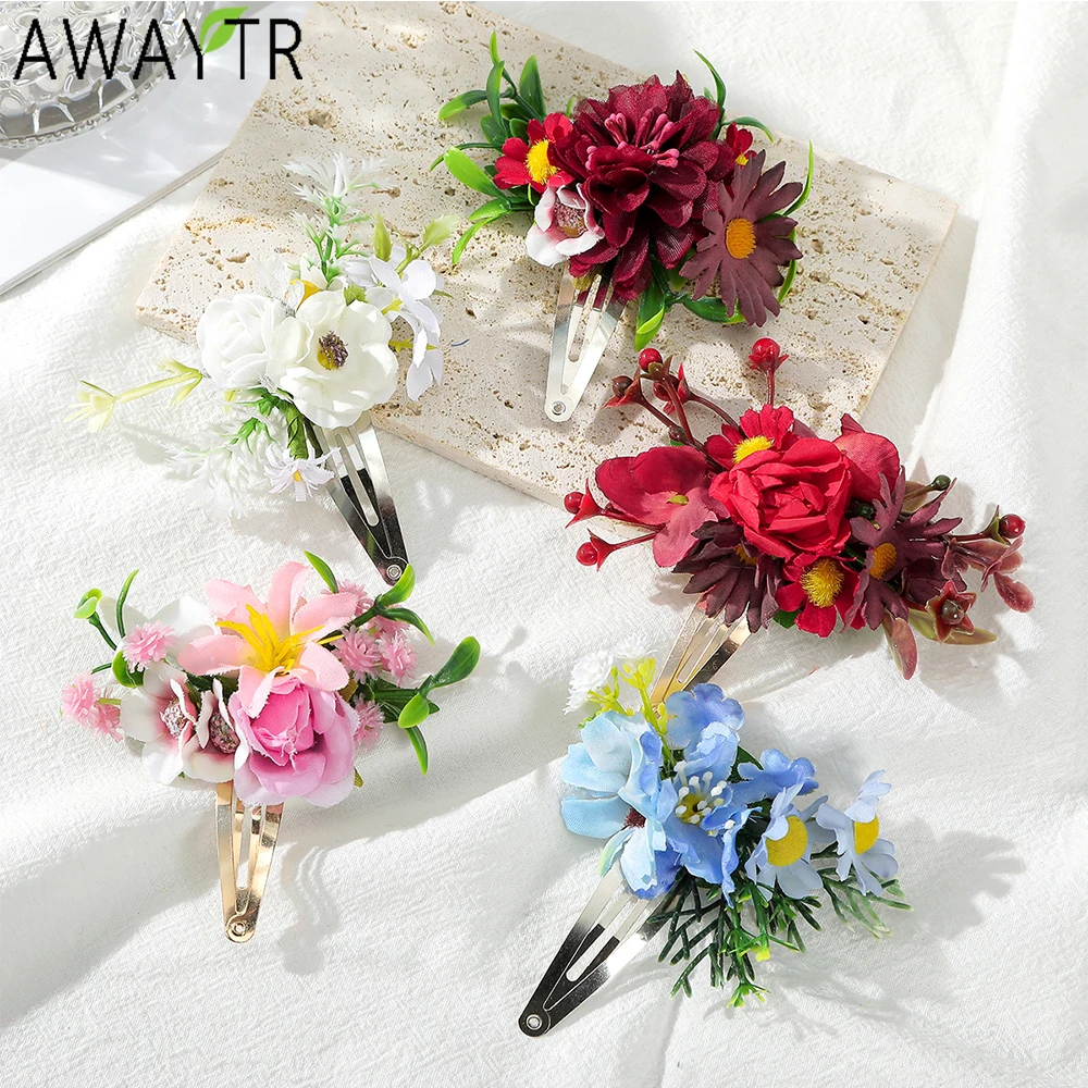 AWAYTR Peony Hairpin  Artificial Flowers Hair Clips Girl Hair Accessories Mother\'s Day Gift Valentine Headwear