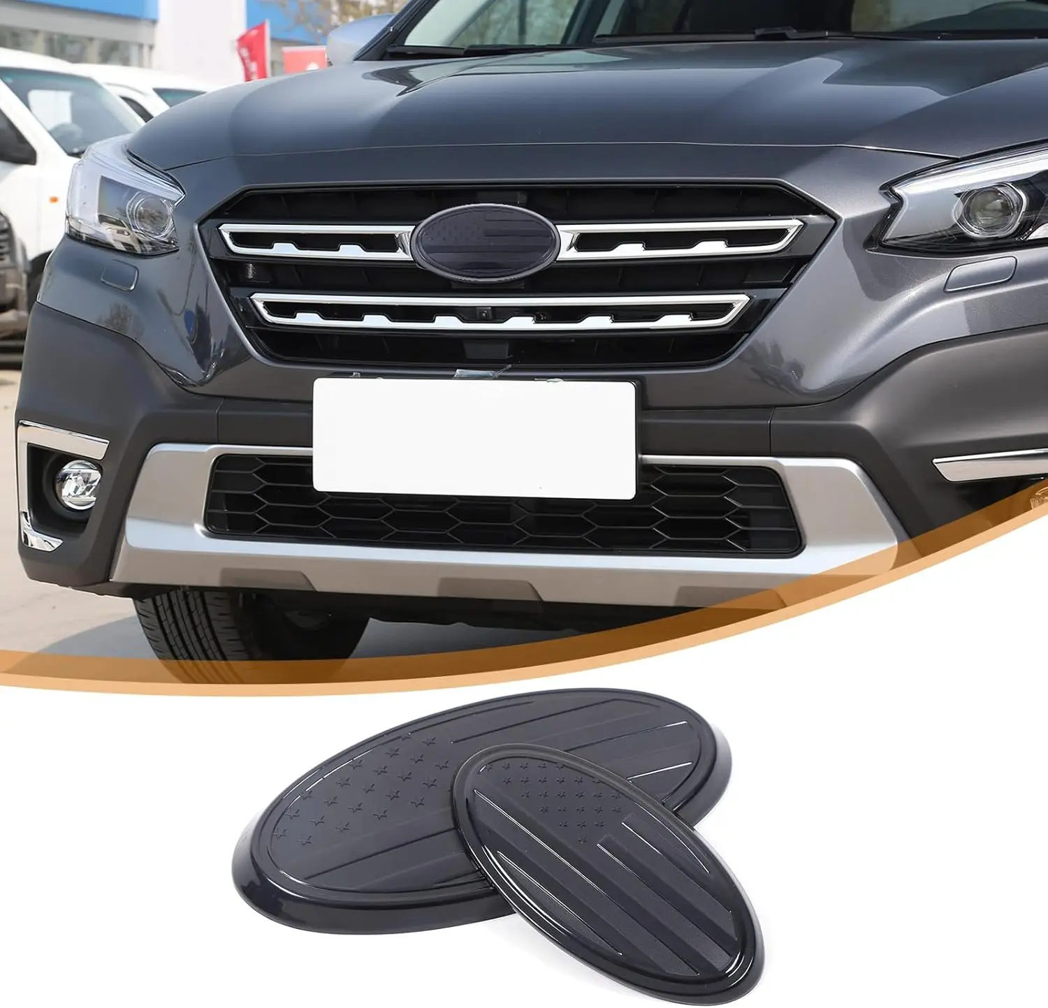 

ABS Black Front Grill Rear Tailgate Emblem Cover Trim For Subaru Outback 2021-2024 Emblem Protector Cover Exterior Accessories