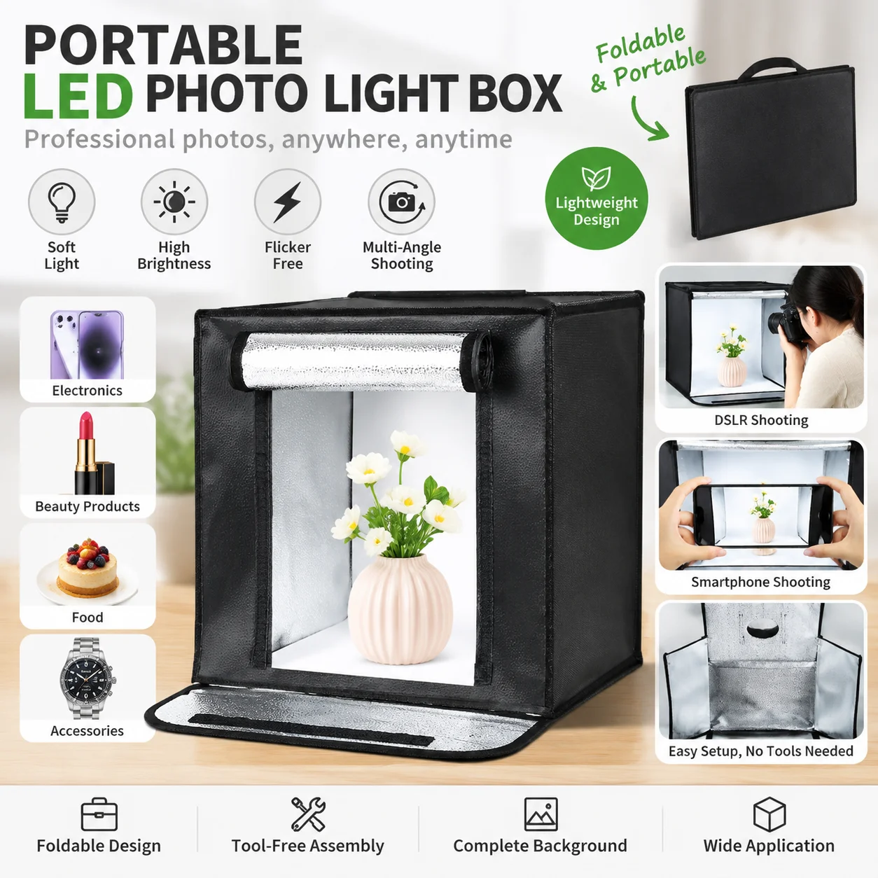 Portable Mini LED Photo Studio Light Box 40 50 60 70Cm Dimmable Soft Shooting Booth For Ecommerce Product Photography