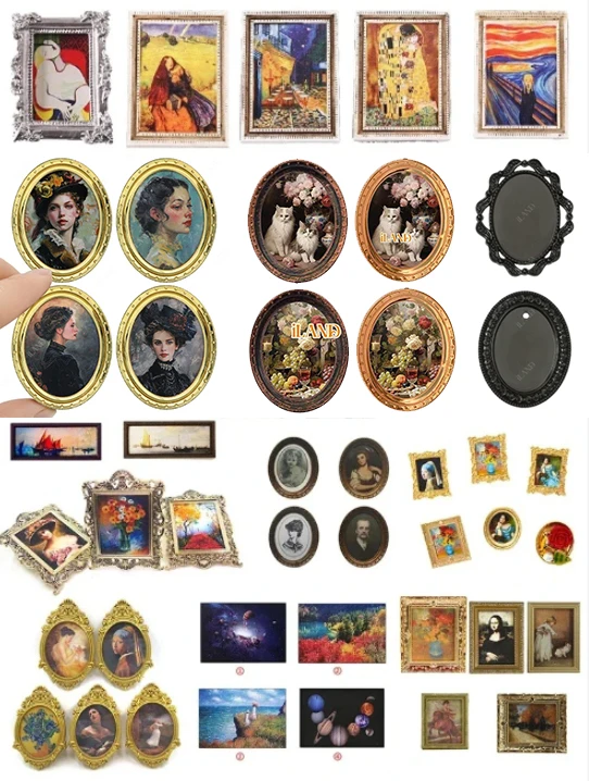 

1:12 Miniature Vintage Oil Painting Framed Photos Dollhouse Accessories 1：6 Mini Wall Picture Dollhouse Kids Toys Supplies