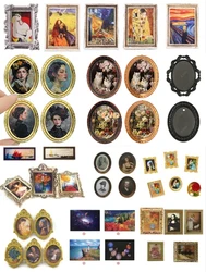 1:12 Miniature Vintage Oil Painting Framed Photos Dollhouse Accessories 1:6 Mini Wall Picture Dollhouse Kids Toys Supplies