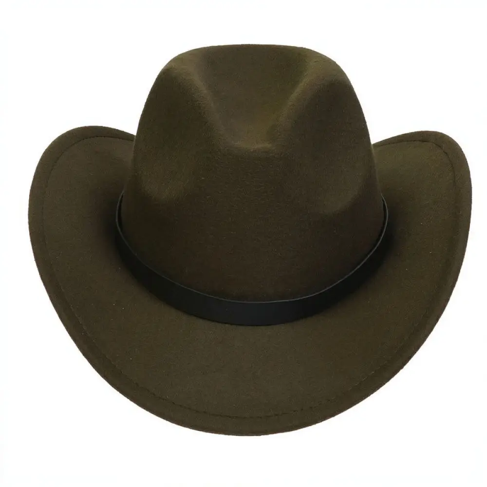 Classic Retro Western Cowboy Hat Unisex Jazz Fedora Autumn Winter Felt Cap Elegant Warm Fashion Wide Brim Headgear Style