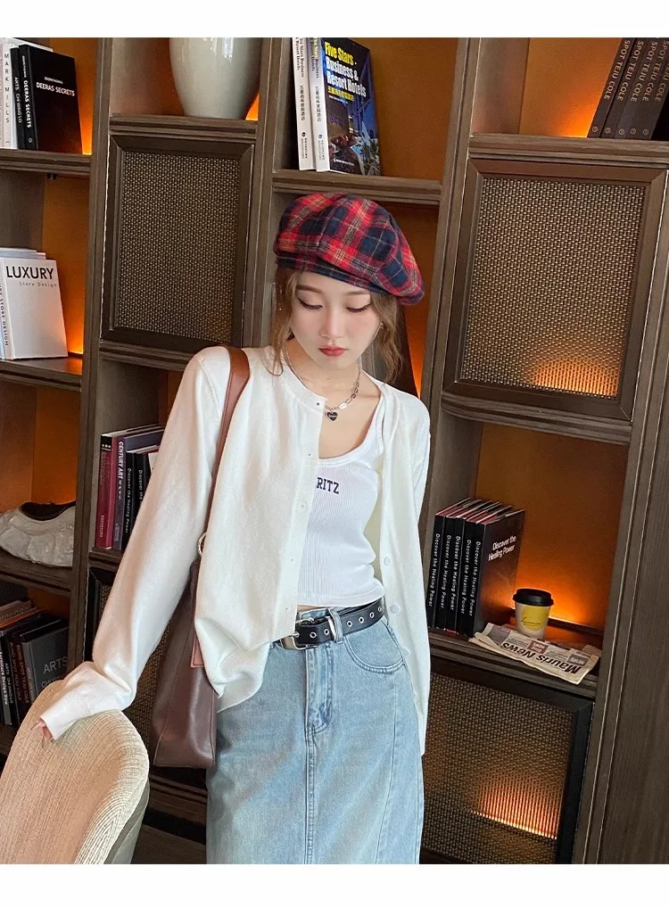 2026 Women Cardigans Sweater Casual Warm Spring Summer O-neck Long Sleeve Single Breasted Slim Fashion Korean Knitwears Tops