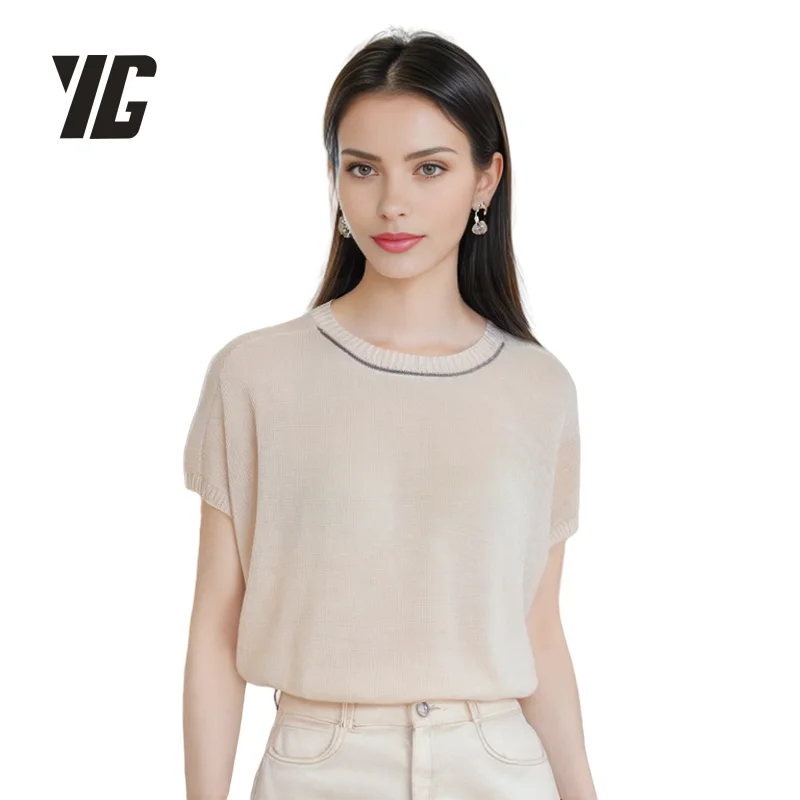 

YG 2024 Summer Women's Short sleeved Top Fashion Casual Style Comfortable Linen Short sleeved Knitted Clothes Free Shipping