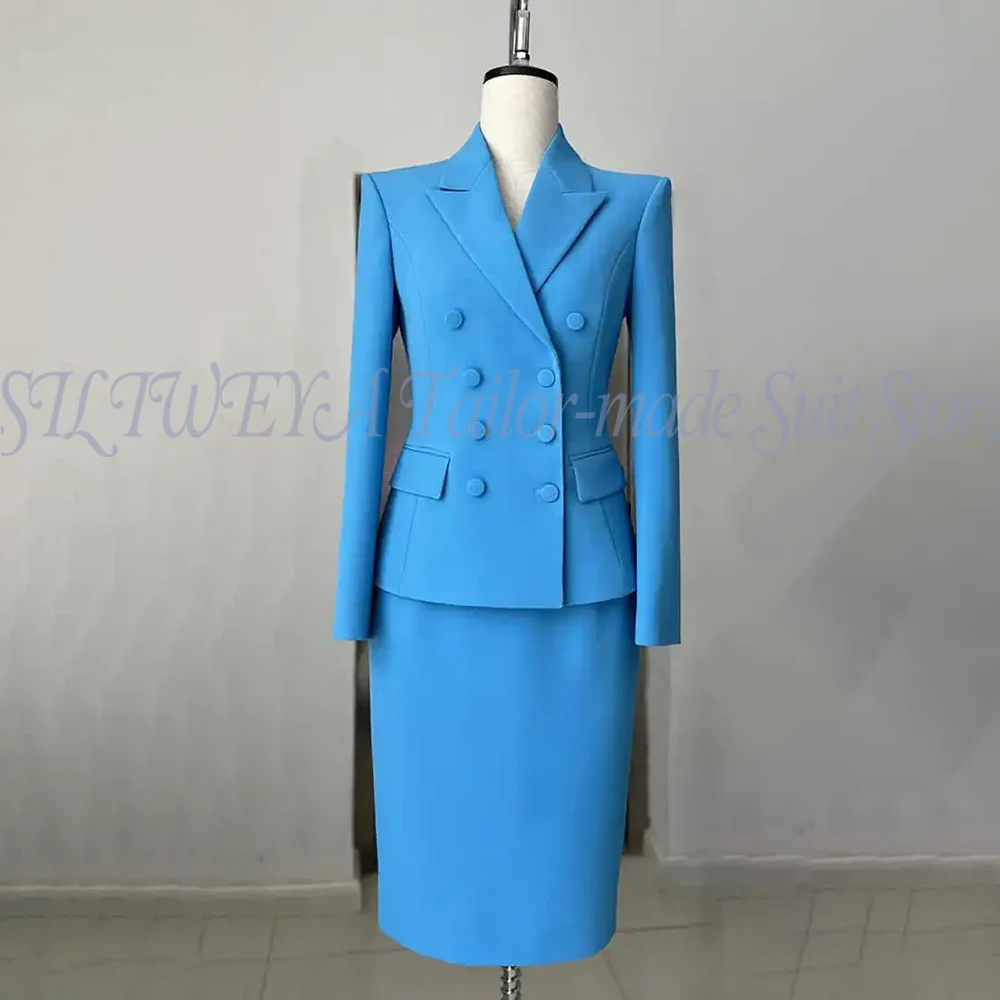 Elegant Women's Suit Long Sleeves Double Breasted 2 Pieces Jacket Skirt Formal Office Lady Outwear Luxury Female Suits Set