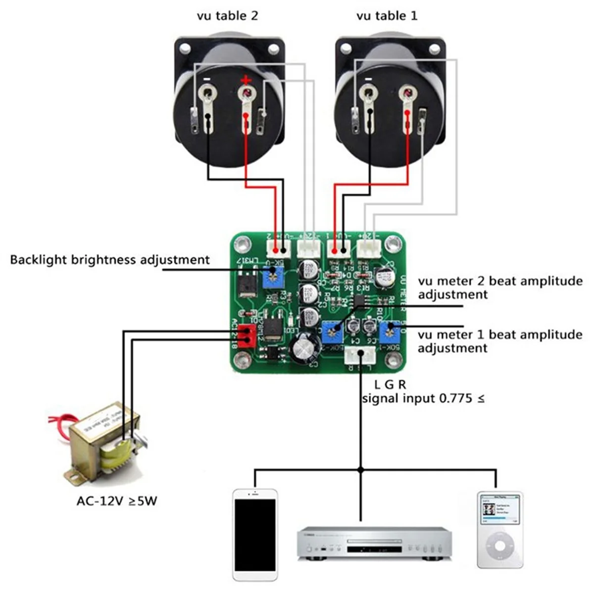 Scheda amplificatore Stereo del misuratore Audio di livello VU + 2pcs VU Meter indicatore di livello della scheda dell'amplificatore Stereo 9-12V DC