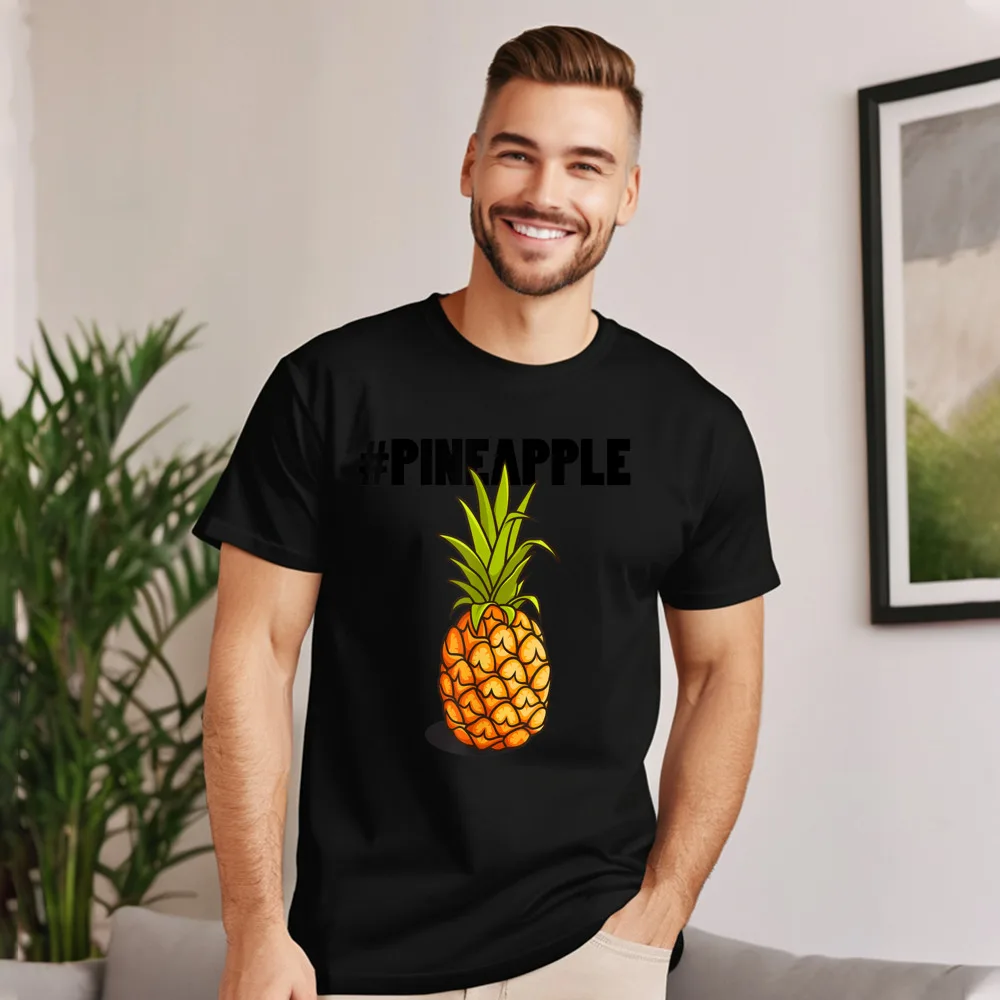 Tops Tees Tops Shirts #Pineapple Hashtag Tropical Funny Tee VALENTINE DAY Pure Cotton Round Neck Mens T Shirts Design Newest