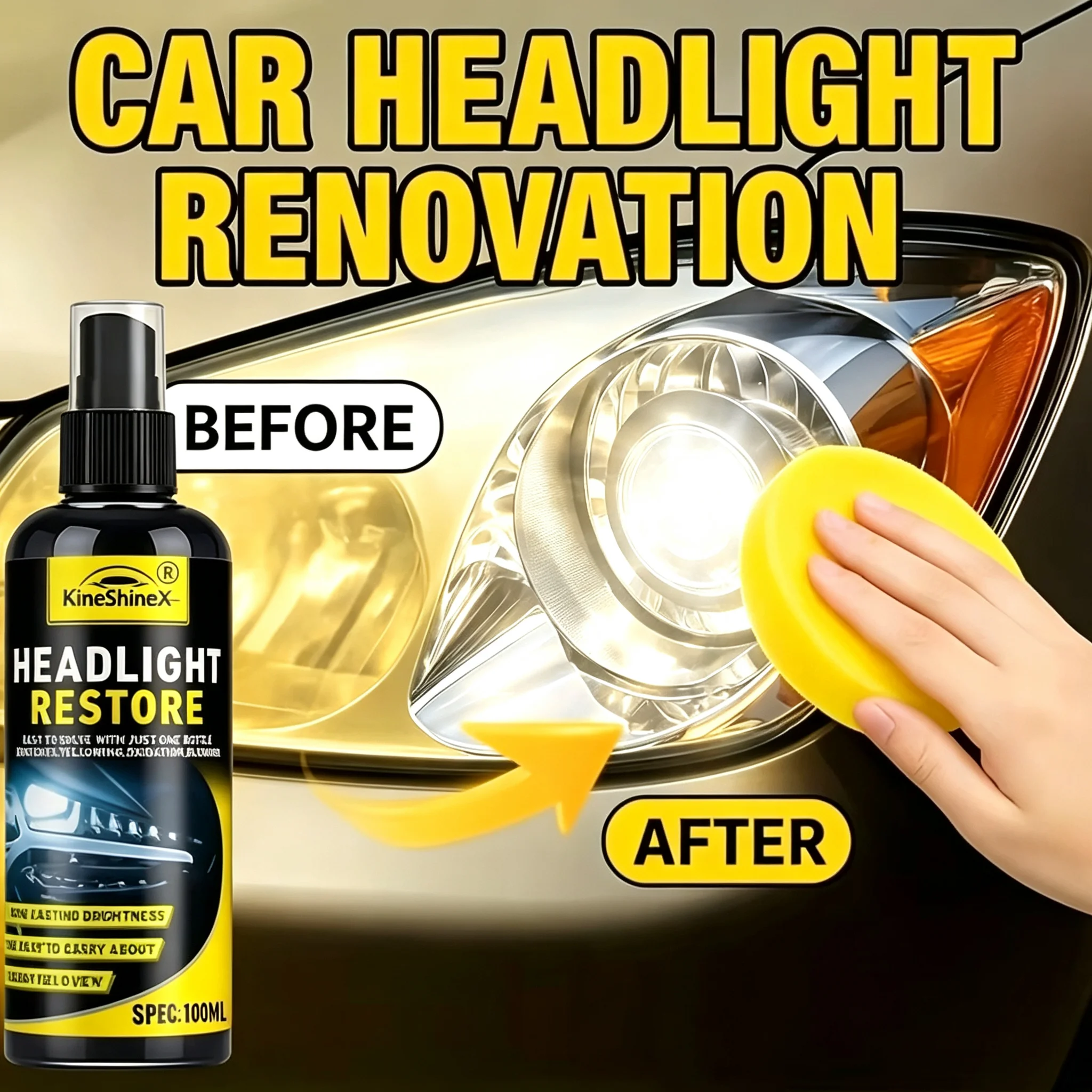 2-Pack Professional Headlight Restoration Kit, Chemical-Free, Removes Yellowing/Oxidation, Ideal for Car Care & Gifting