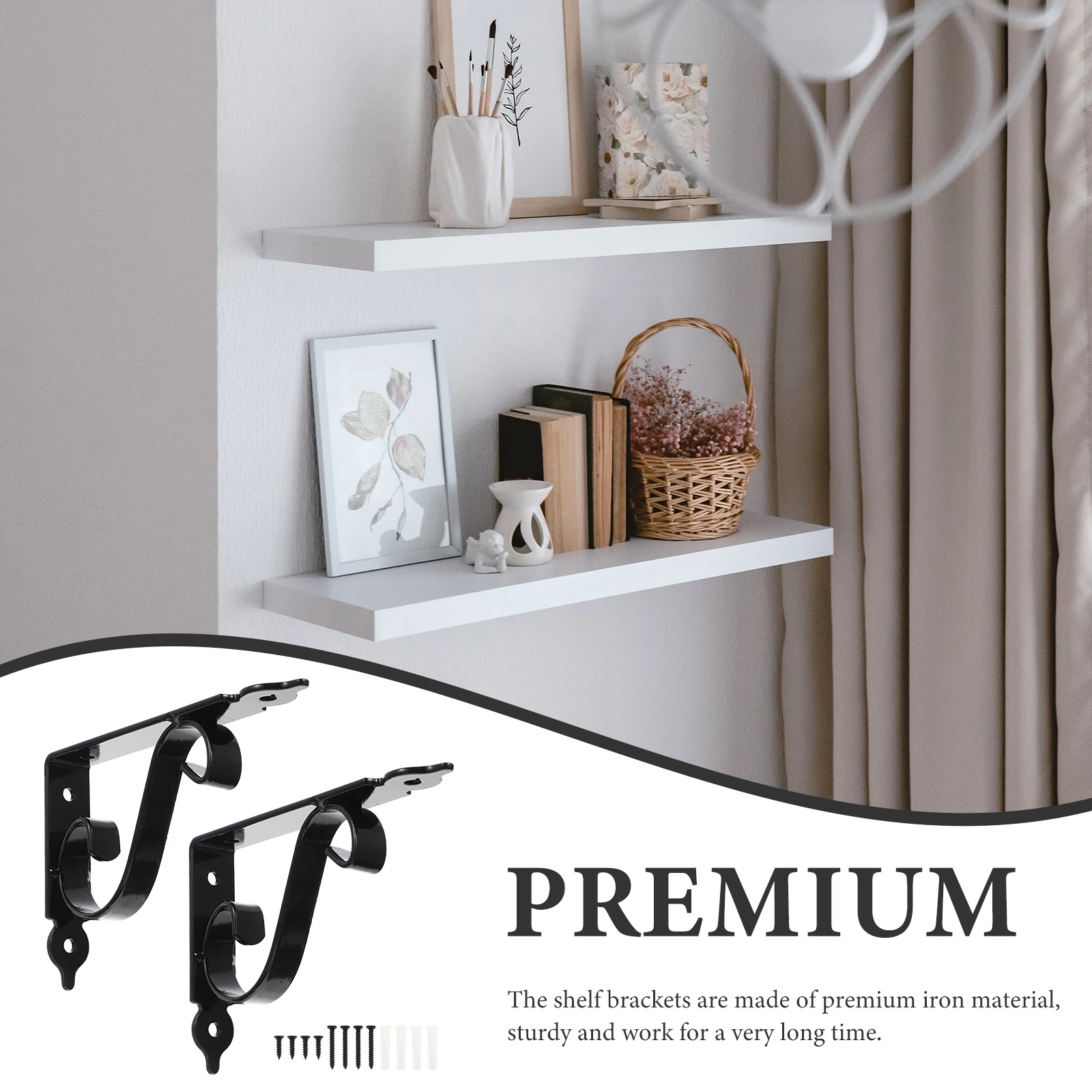 

2Sets Heavy Duty Shelf Brackets Premium Iron Wall Mount Support for Kitchen Bathroom Balcony Floating Shelf Brackets Strong Load