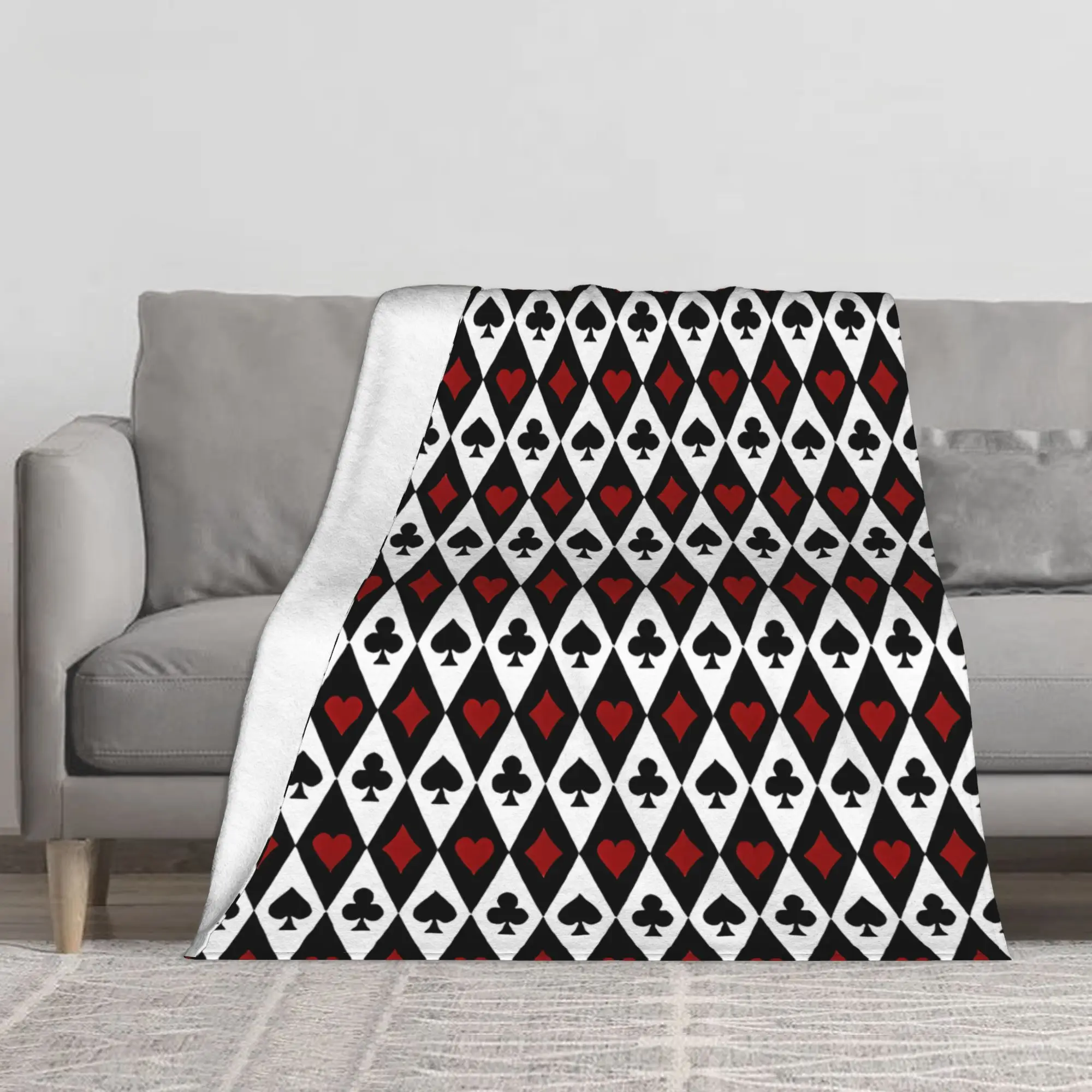 1PC Deck Of Cards Playing Cards Pattern Winter Blankets for Adults Bedding Home Interior Sofa Knee