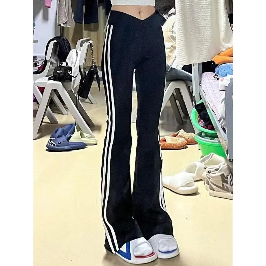 Pantalon de Yoga amincissant pour femmes, décontracté, taille haute, Long, Design printemps été, motif à rayures, drapé, longueur au sol