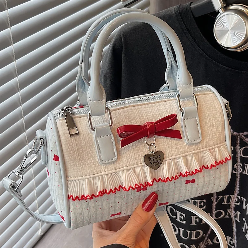 

2025 New Sweet Girl Heart Boston Bag Powder Butterfly Knot Niche Commuter Single Shoulder Crossbody Bag Handbag