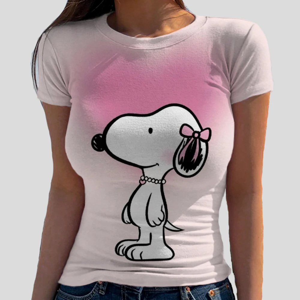 

Basic Snoopy print Crop Top Short Sleeve Crewneck Skinny T-shirt Summer Casual Tee for Women y2k Vintage Top Harajuku Streetwear