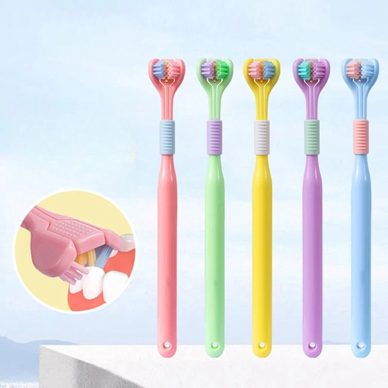 

1PCS Three Sided Toothbrush Soft Fur Adult Three Heads Scraping Tongue Coating Individually Wrapped Oral Hygiene Teeth Whitening