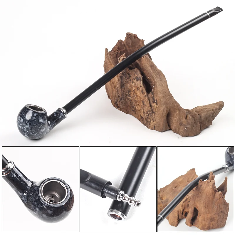 New Long Black Churchwarden Tobacco Pipe Tobacco Smoking Accessories Gadget for Men 40cm With Gift Box Vintage Smoke Pipe