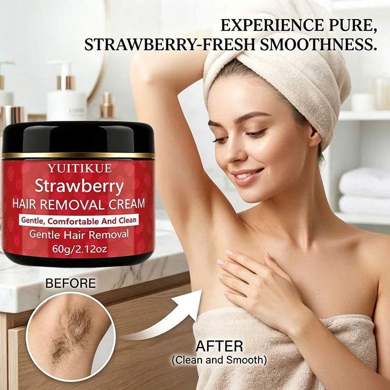 YUITIKUE Strawberry Hair Removal Cream 60g Gentle Comfortable Full Body Depilatory Cream Clean Smooth Skin For Arms Legs Bikini